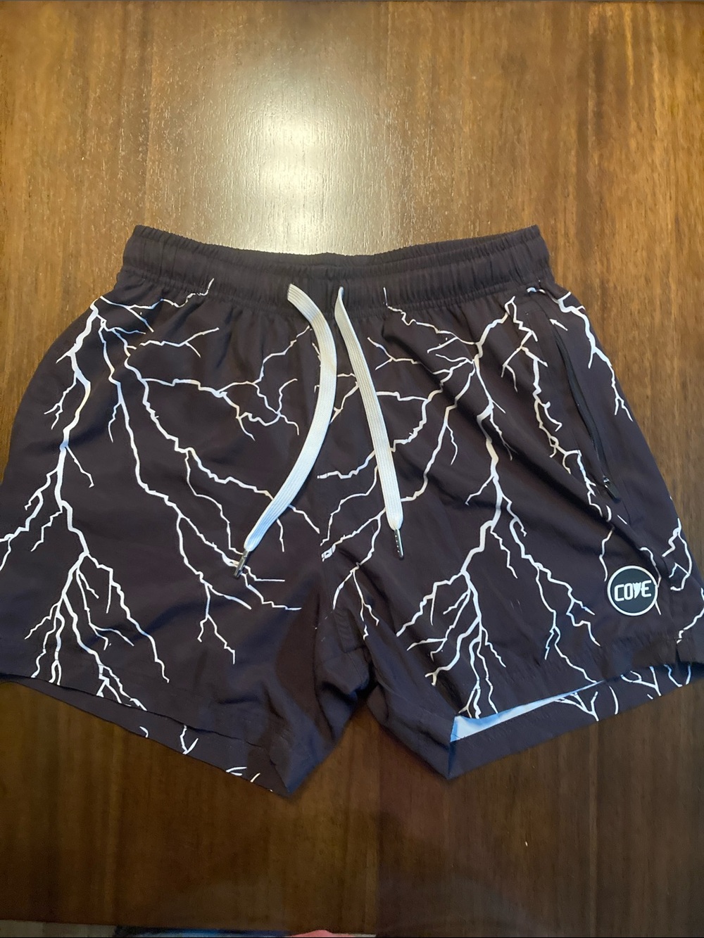 Cove Black Athletic Shorts with White Lightning Print